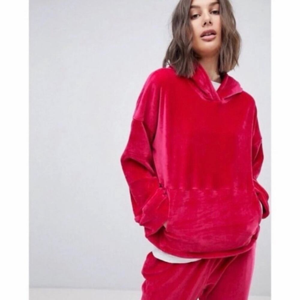 FREE PEOPLE MOVEMENT Cozy Pink Cherry Wide Sleeve Plush Hoodie Size L